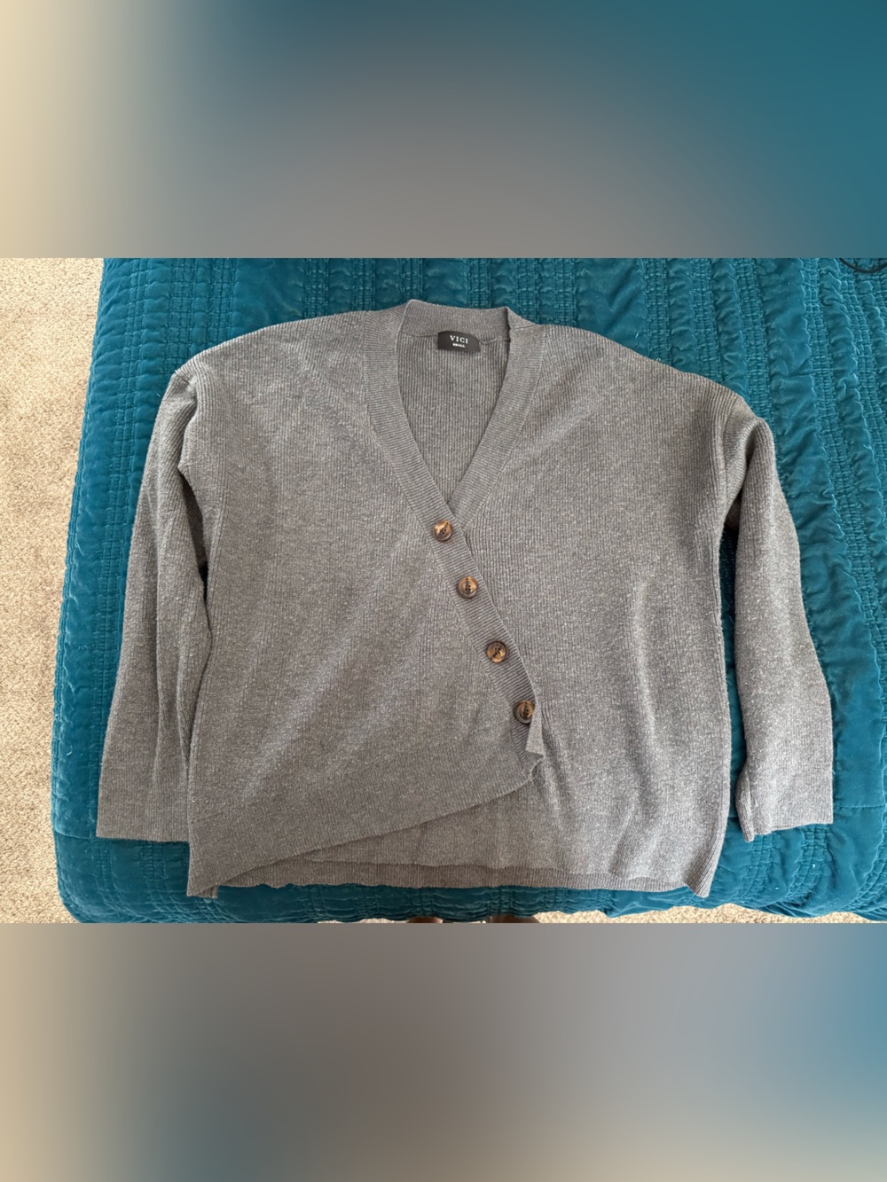 Vici Men's Gray Asymmetric Button Cardigan